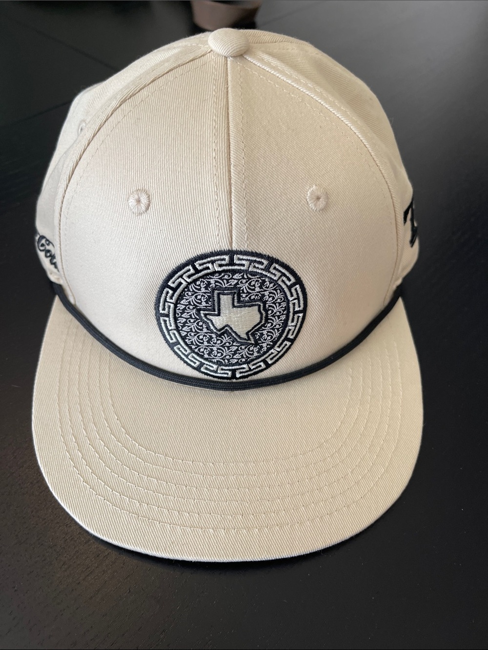 Beige Snapback Cap with Black Texas Medallion Embroidery